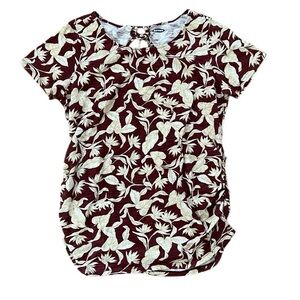 Old Navy Maternity White and Maroon Ruched T-Shirt with Peter Pan Collar